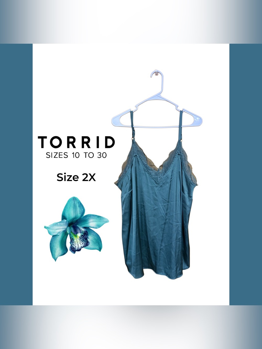 NWOT Torrid 2X Satin Lace Cami Green Flowy Feminine Tank